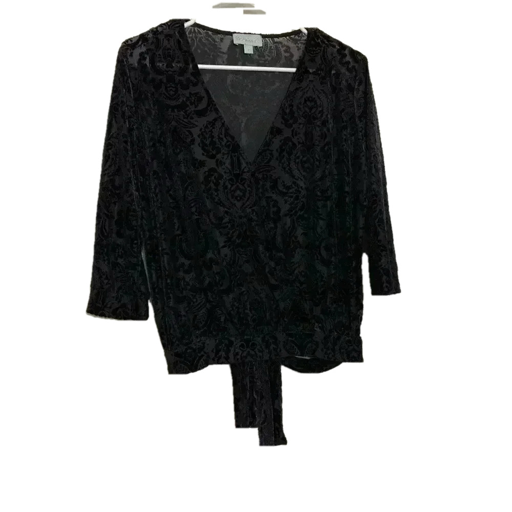 Veronica M baroque velvet black Vneck witchy whimsigoth 3/4 sleeves top blouse S